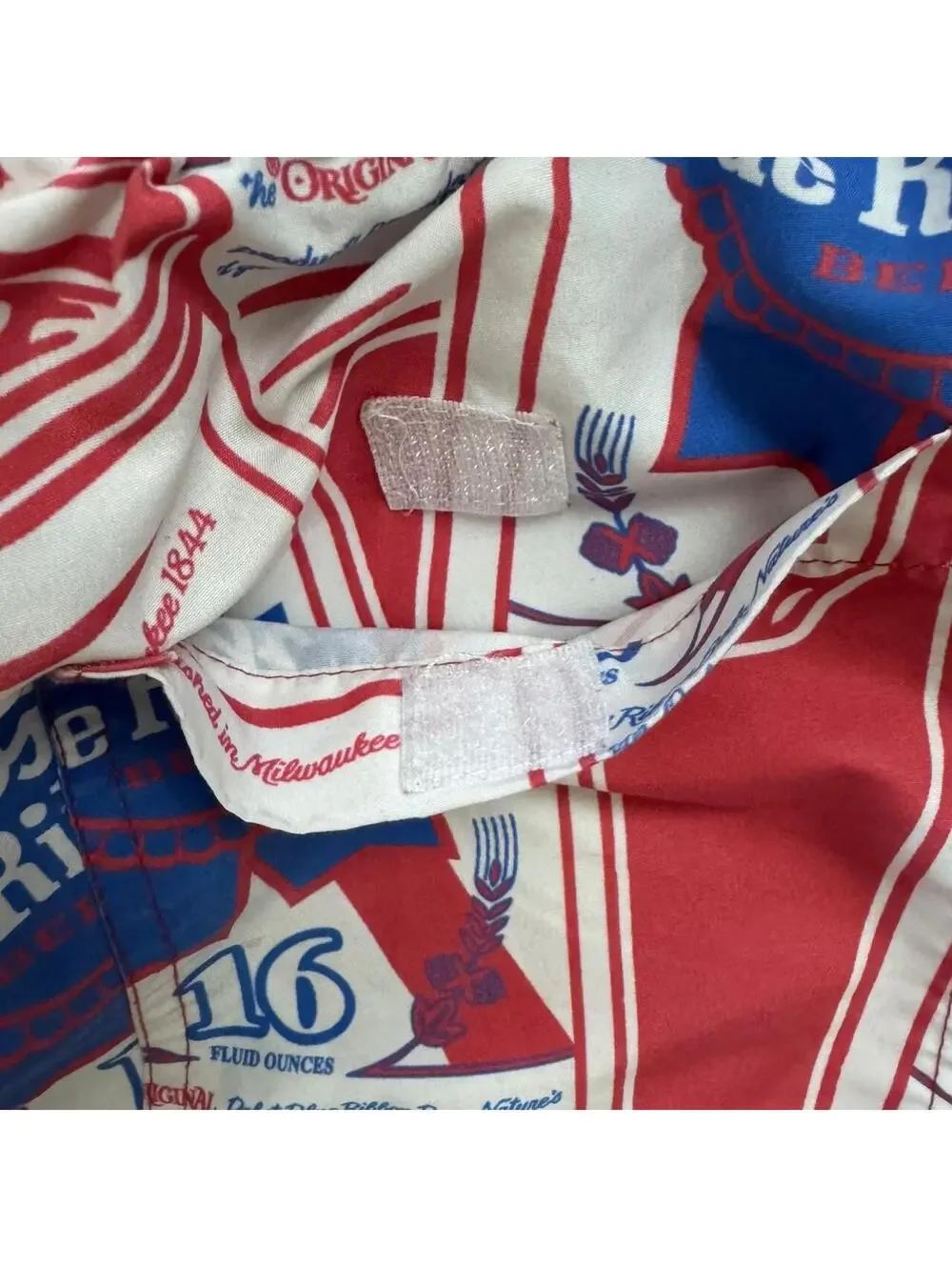 Pabst Blue Ribbon Print Swim Trunks with Mesh Lining